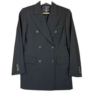 Faconnable Blazer Womens Size 2 Black Wool Double Breasted Career Classic Italy